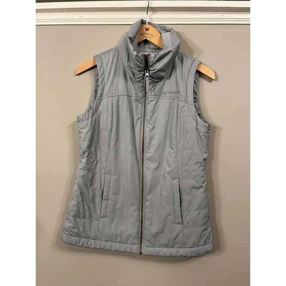 Columbia Womens Quilted Fleece Lined Full Zip Vest Light Gray Size XS